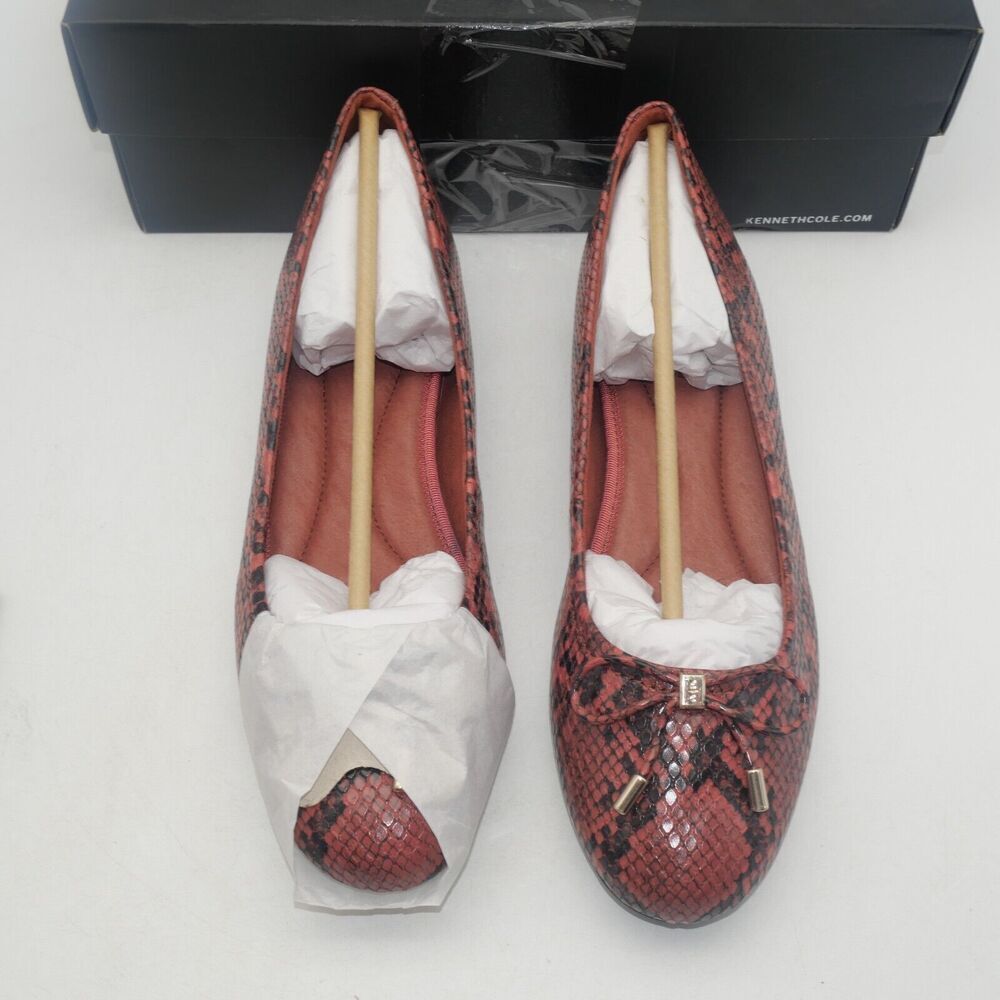 NEW Kenneth Cole Balance Ballet leather Flats Women's 9 Salmon Black Snakeskin - Picture 3 of 9